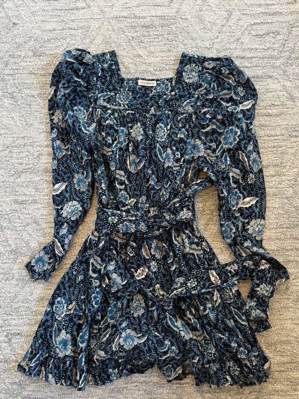 Ulla Johnson Teal Black Ivory Floral Belted Mini Dress Size 4